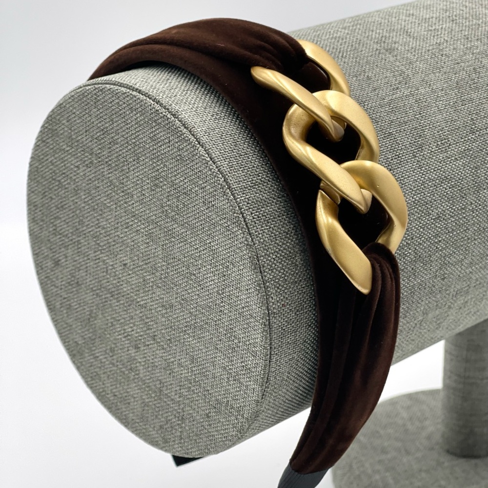 New Brown Handmade Velvet Gold Chain Elegant Glamorous comfy bendable Headband